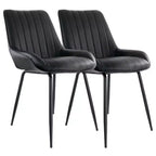Elama 2 Piece Faux Leather Tufted Chair in Black with Black Metal Legs