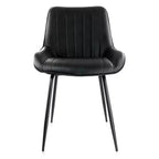 Chaise capitonnée en similicuir noir avec pieds en métal noir