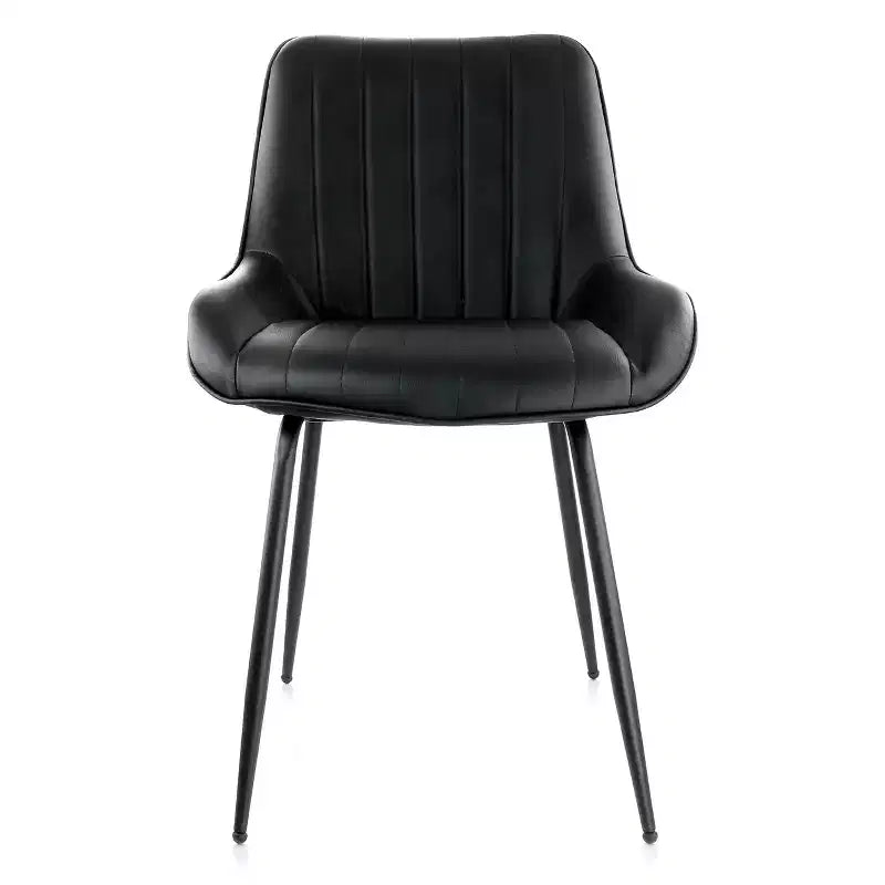 Chaise capitonnée en similicuir noir avec pieds en métal noir