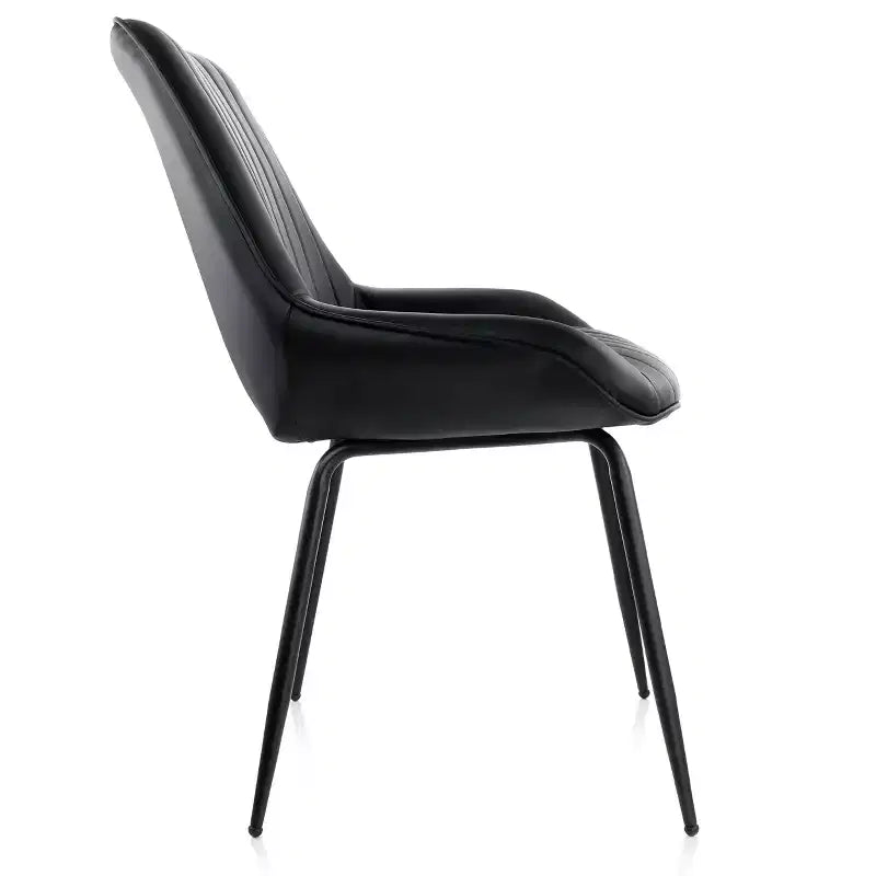 Chaise capitonnée en similicuir noir avec pieds en métal noir