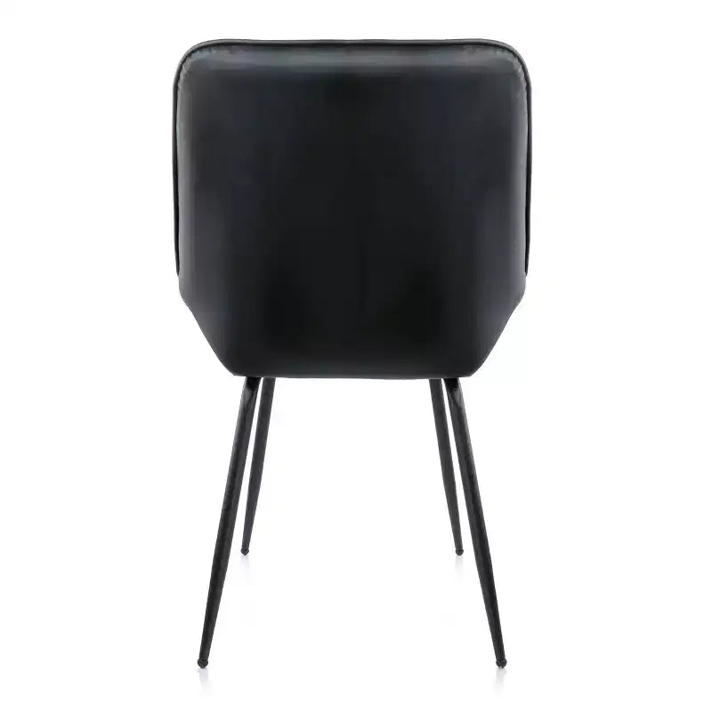 Chaise capitonnée en similicuir noir avec pieds en métal noir