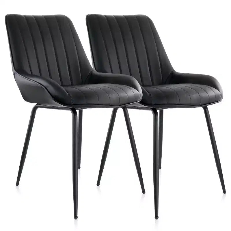 Chaise capitonnée en similicuir noir avec pieds en métal noir