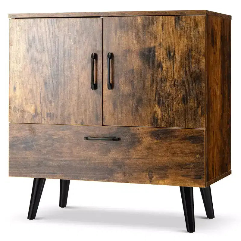 Buffet de rangement Mid-Century Blanc/Marron pour Entrée ou Cuisine