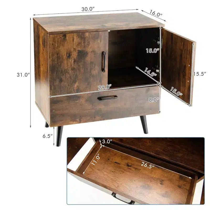 Buffet de rangement Mid-Century Blanc/Marron pour Entrée ou Cuisine