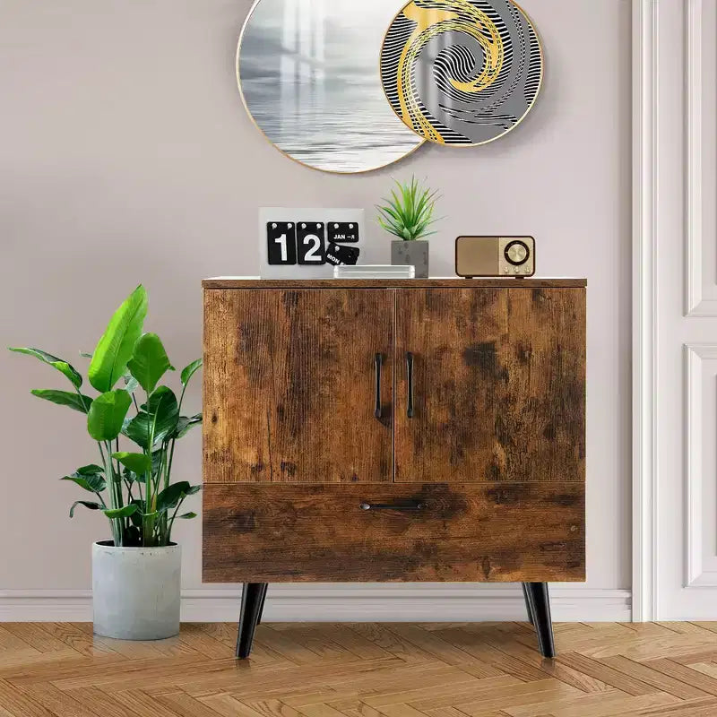 Buffet de rangement Mid-Century Blanc/Marron pour Entrée ou Cuisine